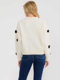 WOMEN'S LONG SLEEVE BUTTON UP FLOWER KNIT COLORBLOCK SWEATER