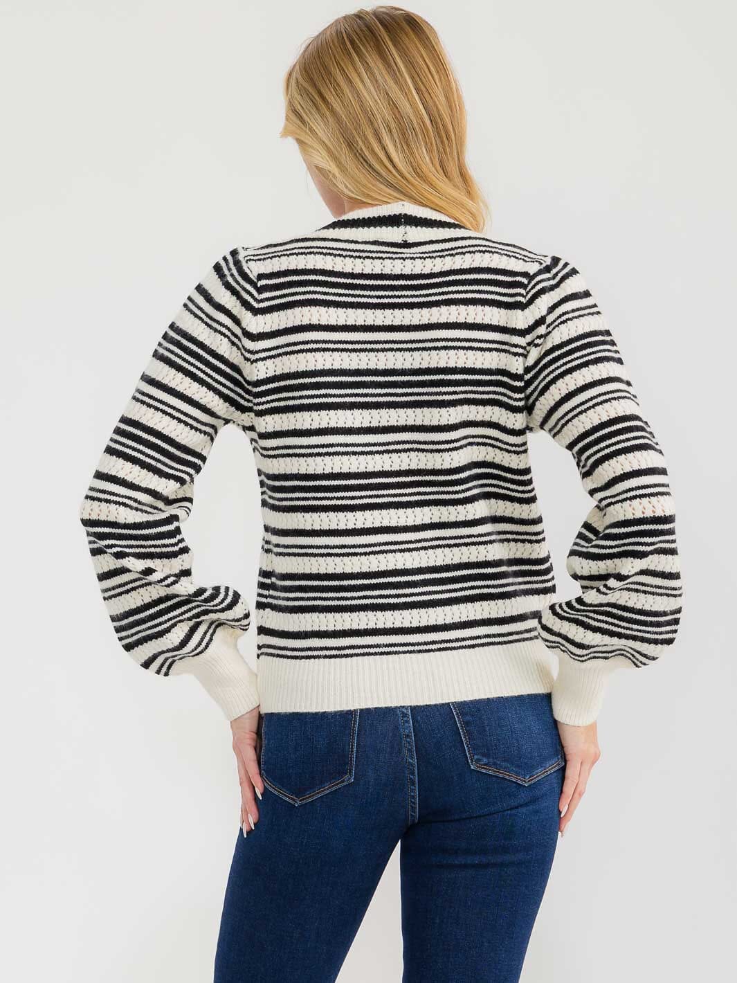 WOMEN'S LONG SLEEVE BUTTON UP KNIT COLORBLOCK STRIPES SWEATER