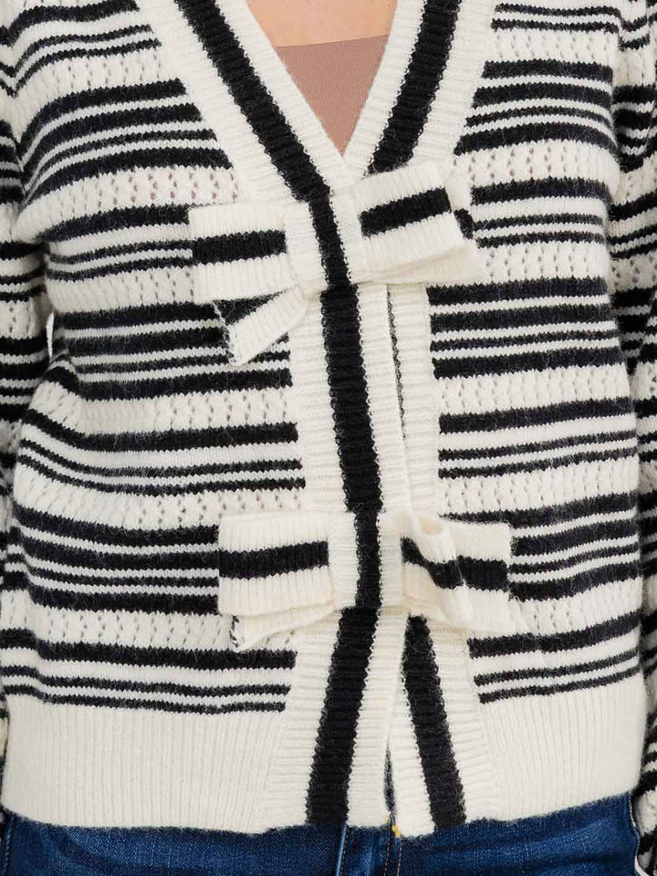 WOMEN'S LONG SLEEVE BUTTON UP KNIT COLORBLOCK STRIPES SWEATER