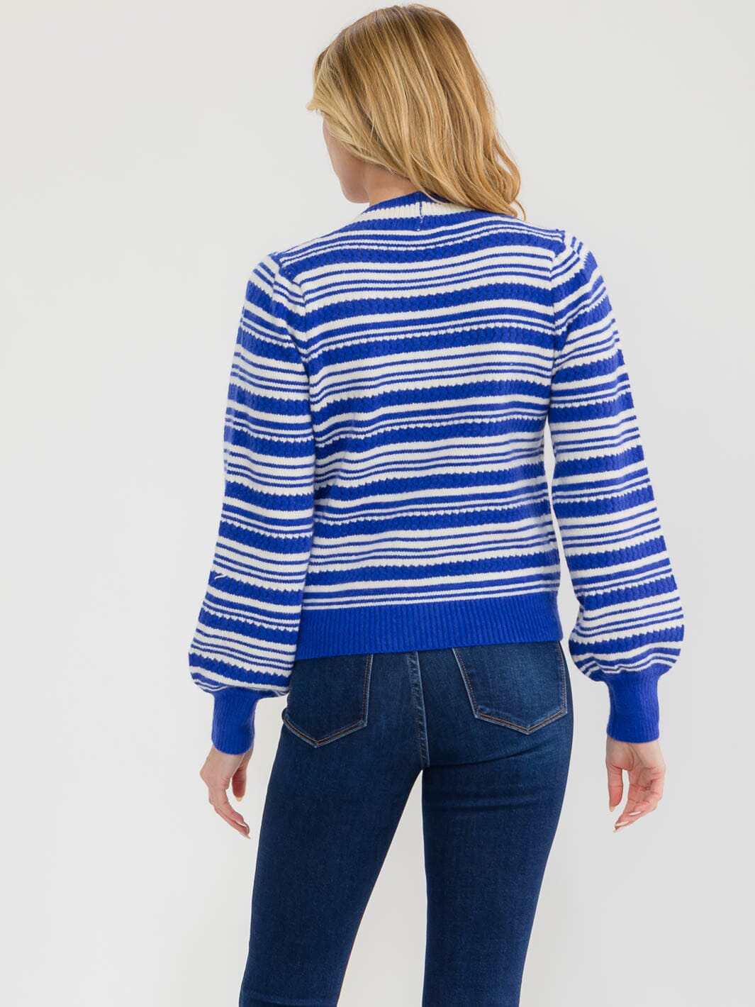 WOMEN'S LONG SLEEVE BUTTON UP KNIT COLORBLOCK STRIPES SWEATER
