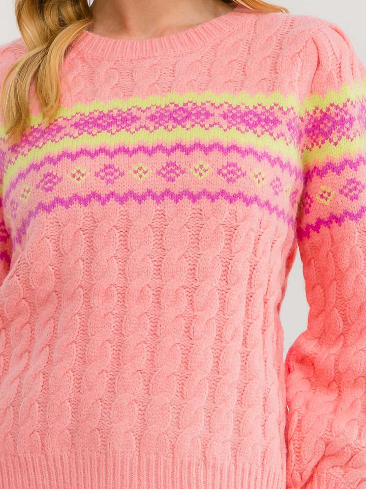 WOMEN'S LONG SLEEVE MULTI PRINT SHIMMER KNIT PULLOVER SWEATER