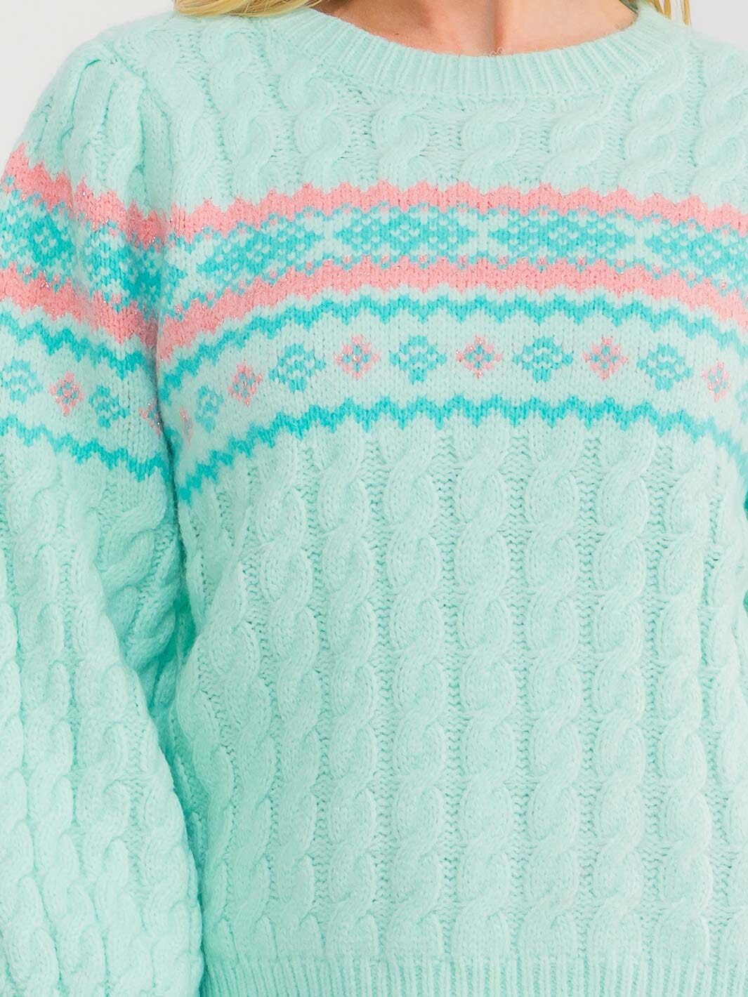 WOMEN'S LONG SLEEVE MULTI PRINT SHIMMER KNIT PULLOVER SWEATER