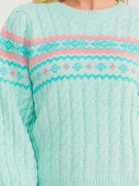 WOMEN'S LONG SLEEVE MULTI PRINT SHIMMER KNIT PULLOVER SWEATER