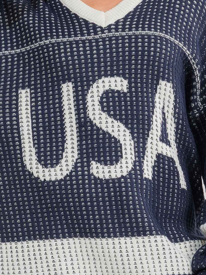 WOMEN'S LONG SLEEVE V-NECK COLORBLOCK PRINT PULLOVER OVERSIZED SWEATER