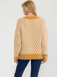 WOMEN'S LONG SLEEVE V-NECK COLORBLOCK PRINT KNIT PULLOVER SWEATER