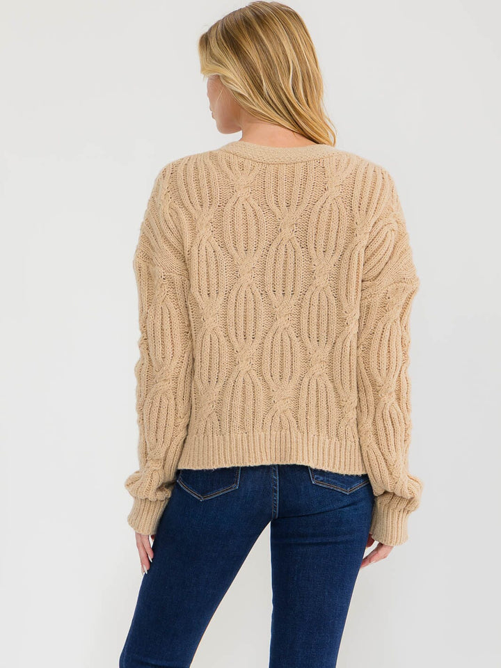 WOMEN'S LONG SLEEVE BUTTON UP EMBROIDERY FLORAL KNIT SWEATER