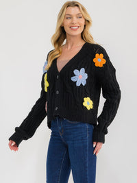 WOMEN'S LONG SLEEVE BUTTON UP EMBROIDERY FLORAL KNIT SWEATER