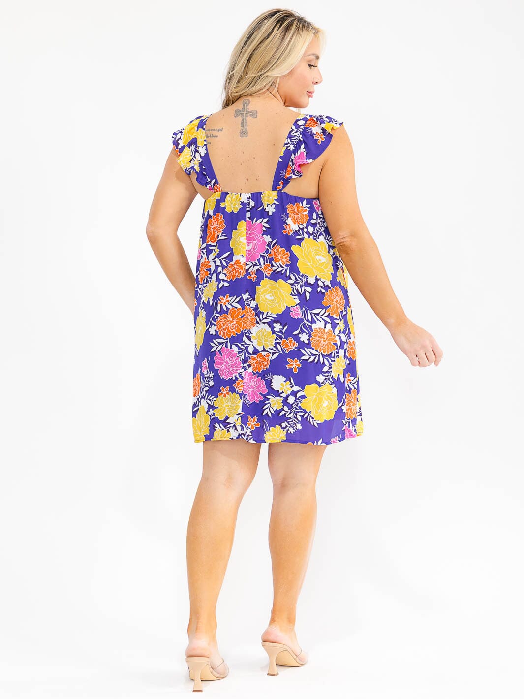 PLUS SIZE SLEEVELESS SQUARE NECK FLORAL PRINT MINI DRESS