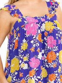 PLUS SIZE SLEEVELESS SQUARE NECK FLORAL PRINT MINI DRESS