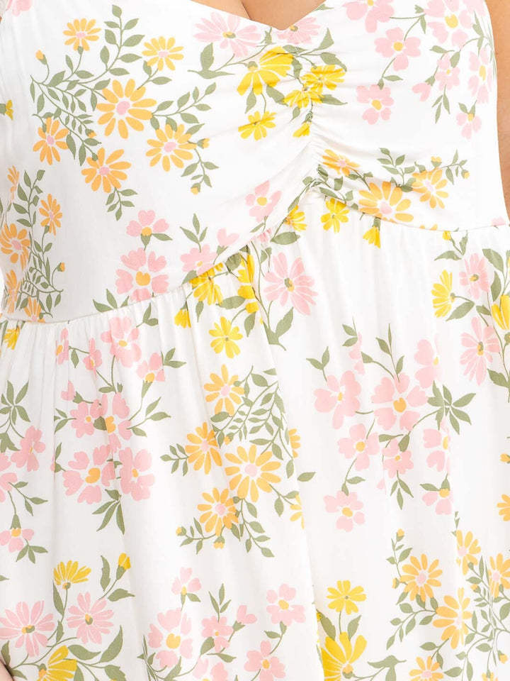PLUS SIZE SLEEVELESS V-NECK FLORAL PRINT MINI DRESS