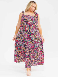 PLUS SIZE SLEEVELESS SQUARE NECK PAISLEY PRINT MAXI DRESS