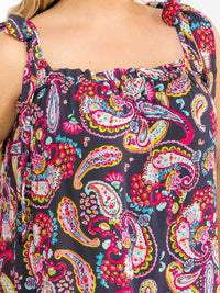 PLUS SIZE SLEEVELESS SQUARE NECK PAISLEY PRINT MAXI DRESS
