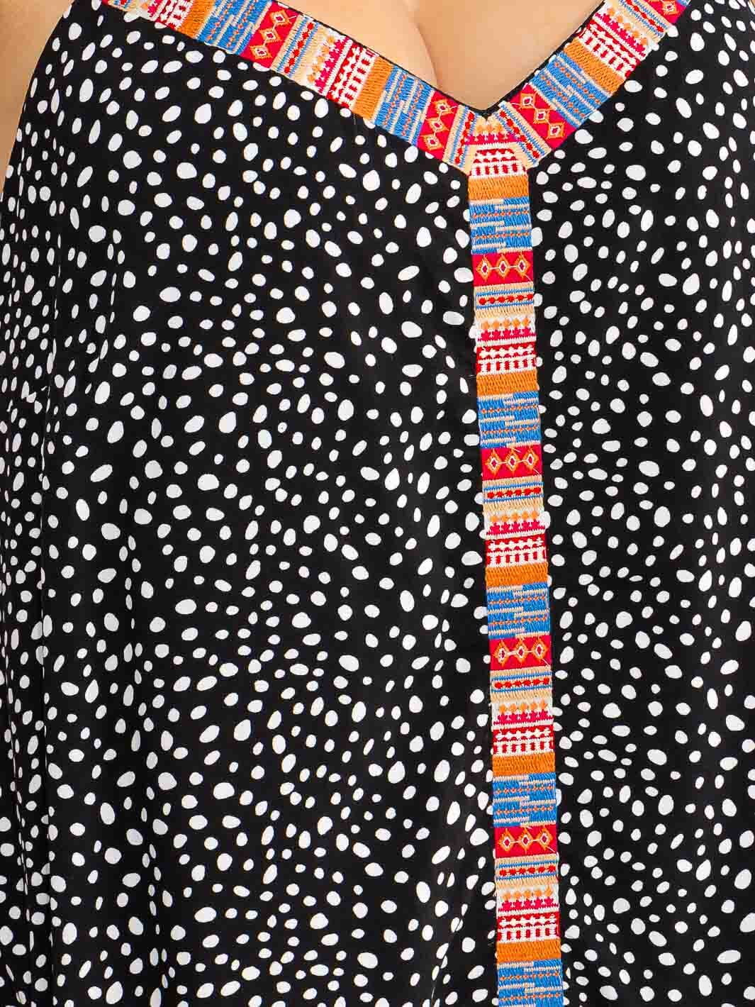 PLUS SIZE SLEEVELESS V-NECK POLKA DOT PRINT EMBROIDERY MAXI DRESS