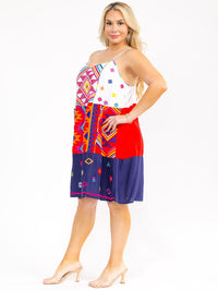 PLUS SIZE SLEEVELESS EMBROIDERY MULTI PRINT MIDI DRESS