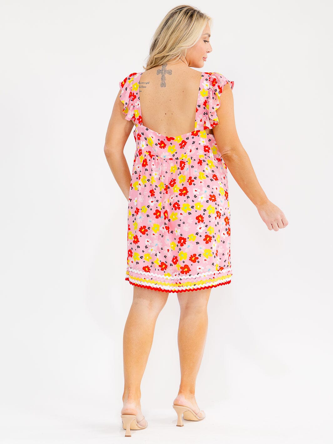 PLUS SIZE SLEEVELESS SQUARE NECK FLORAL TUNIC MINI DRESS