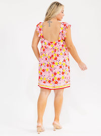 PLUS SIZE SLEEVELESS SQUARE NECK FLORAL TUNIC MINI DRESS