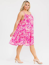 PLUS SIZE SLEEVELESS HALTER NECK FLORAL TUNIC MINI DRESS