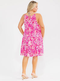 PLUS SIZE SLEEVELESS HALTER NECK FLORAL TUNIC MINI DRESS