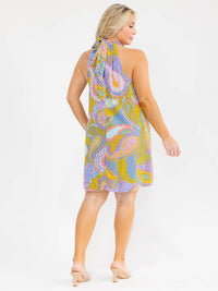 PLUS SIZE SLEEVELESS HALTER NECK PAISLEY PRINT MIDI DRESS