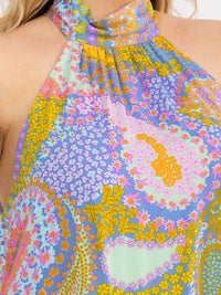 PLUS SIZE SLEEVELESS HALTER NECK PAISLEY PRINT MIDI DRESS