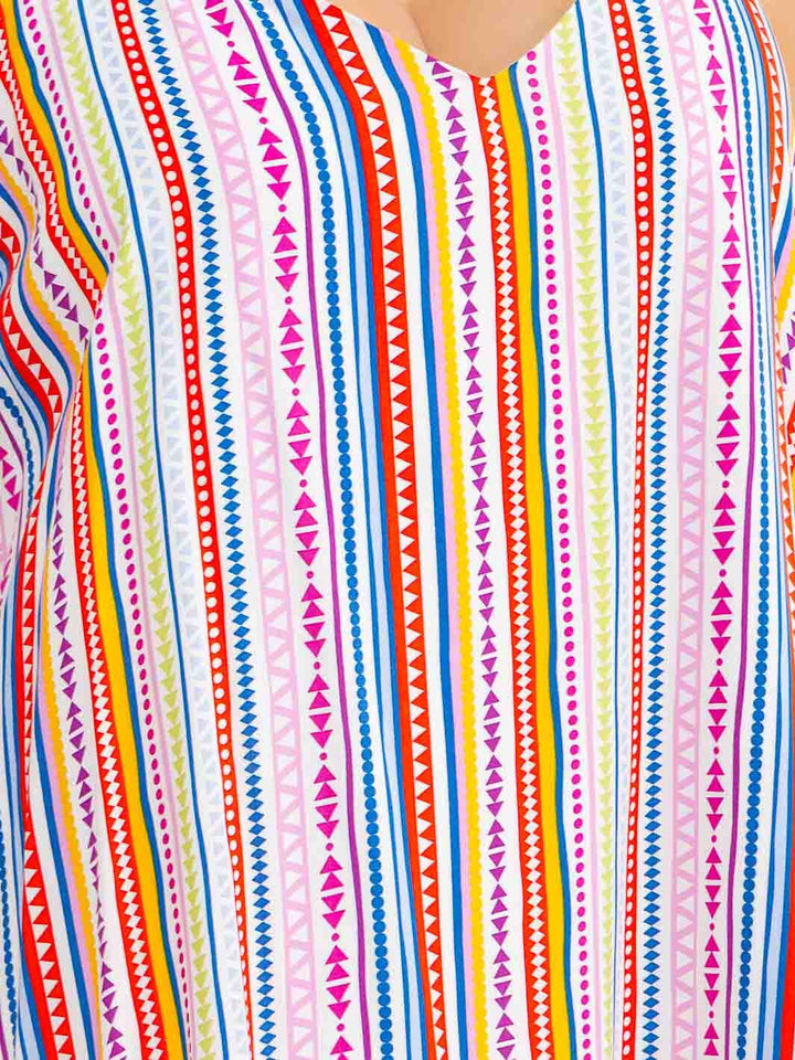 PLUS SIZE SLEEVELESS V-NECK MULTI PRINT MINI DRESS