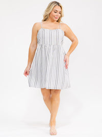 PLUS SIZE SLEEVELESS OPEN BACK STRIPES MINI DRESS