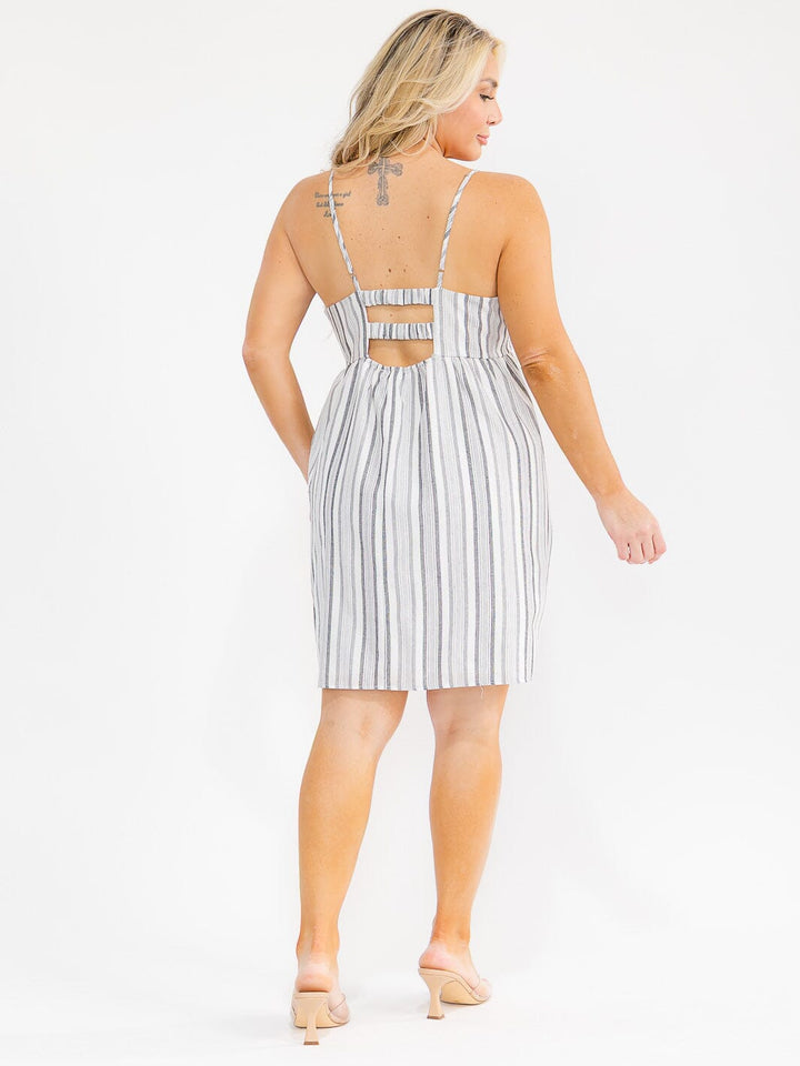 PLUS SIZE SLEEVELESS OPEN BACK STRIPES MINI DRESS