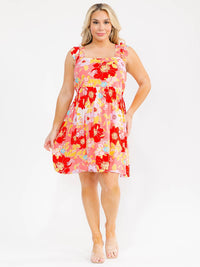 PLUS SIZE SLEEVELESS SQUARE NECK FLORAL TUNIC MINI DRESS