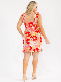 PLUS SIZE SLEEVELESS SQUARE NECK FLORAL TUNIC MINI DRESS