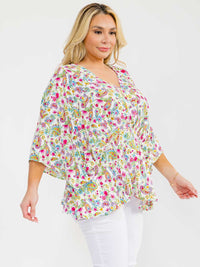 PLUS SIZE 3/4 SLEEVE V-NECK TUNIC FLORAL PRINT BLOUSE