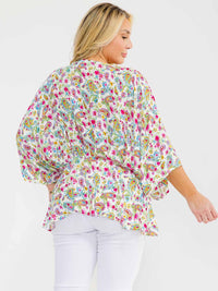 PLUS SIZE 3/4 SLEEVE V-NECK TUNIC FLORAL PRINT BLOUSE