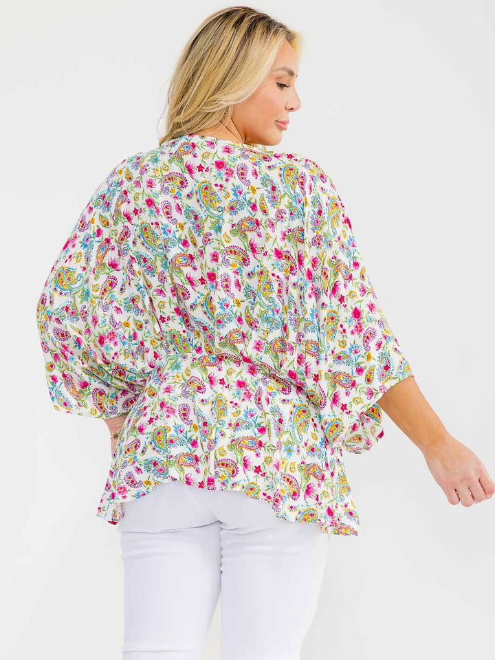 PLUS SIZE 3/4 SLEEVE V-NECK TUNIC FLORAL PRINT BLOUSE