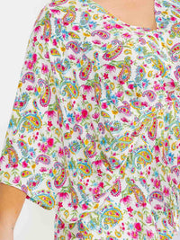 PLUS SIZE 3/4 SLEEVE V-NECK TUNIC FLORAL PRINT BLOUSE