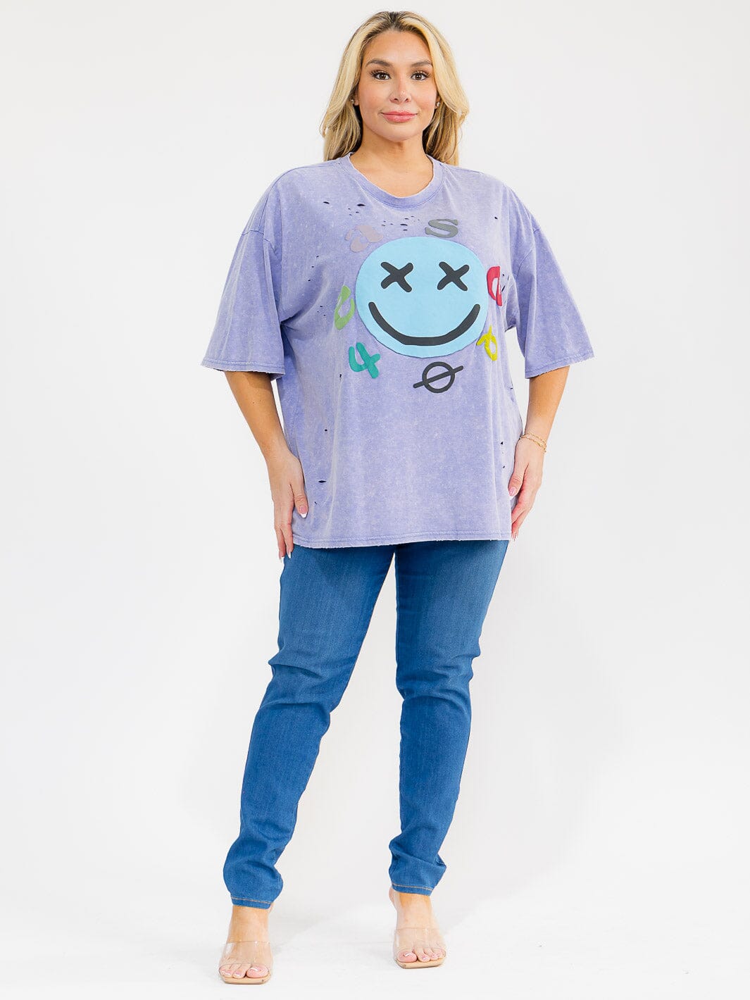 PLUS SIZE SHORT SLEEVE GRAPHIC WASHED TOP