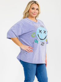 PLUS SIZE SHORT SLEEVE GRAPHIC WASHED TOP