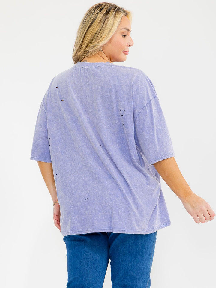 PLUS SIZE SHORT SLEEVE GRAPHIC WASHED TOP
