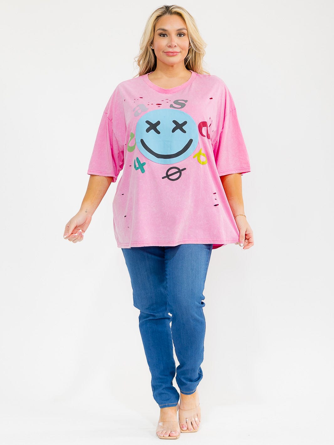 PLUS SIZE SHORT SLEEVE GRAPHIC WASHED TOP