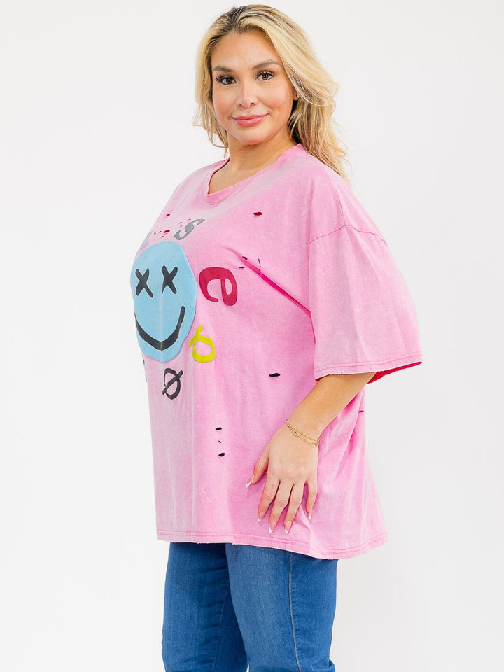 PLUS SIZE SHORT SLEEVE GRAPHIC WASHED TOP