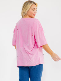 PLUS SIZE SHORT SLEEVE GRAPHIC WASHED TOP