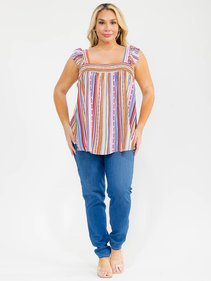 PLUS SIZE SLEEVELESS SQUARE NECK MULTI TUNIC TOP