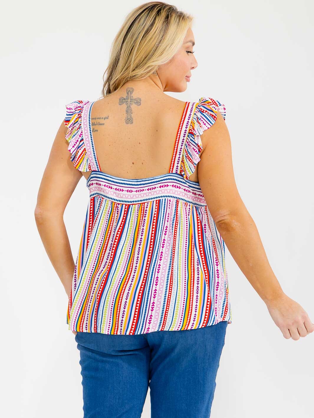PLUS SIZE SLEEVELESS SQUARE NECK MULTI TUNIC TOP