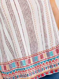 PLUS SIZE SLEEVELESS HALTER NECK MULTI PRINT EMBROIDERY TOP