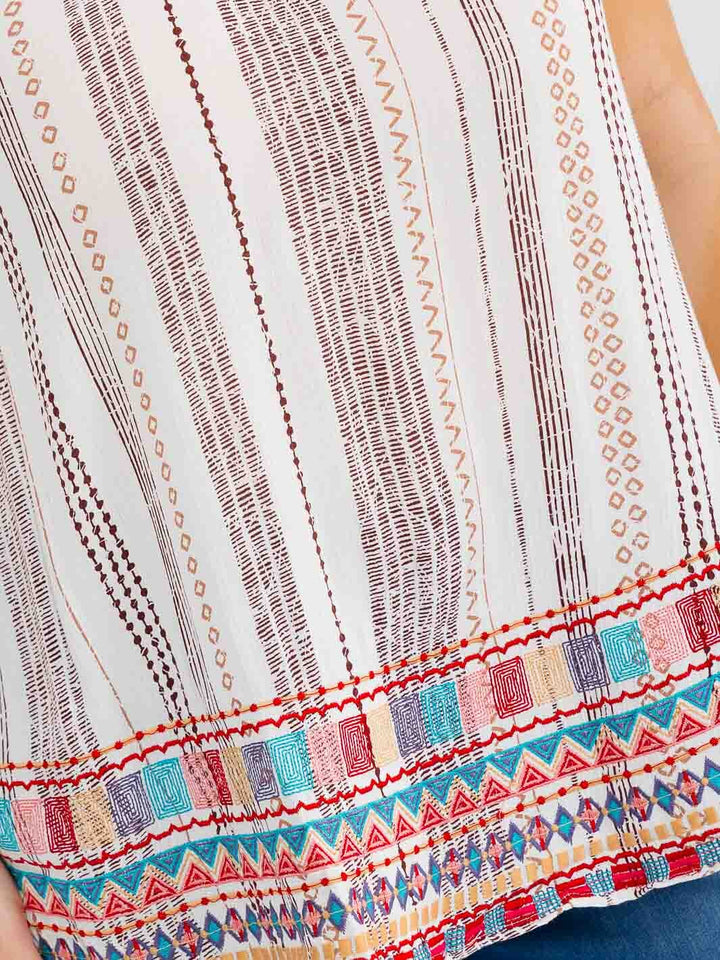 PLUS SIZE SLEEVELESS HALTER NECK MULTI PRINT EMBROIDERY TOP