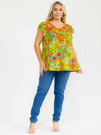 PLUS SIZE RUFFLE SLEEVE V-NECK FLORAL PRINT EMBROIDERY BLOUSE