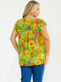 PLUS SIZE RUFFLE SLEEVE V-NECK FLORAL PRINT EMBROIDERY BLOUSE