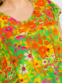 PLUS SIZE RUFFLE SLEEVE V-NECK FLORAL PRINT EMBROIDERY BLOUSE