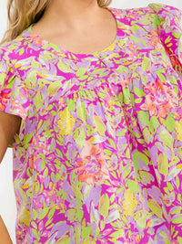 PLUS SIZE RUFFLE SLEEVE FLORAL PRINT BLOUSE