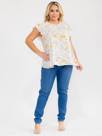 PLUS SIZE RUFFLE SLEEVE FLORAL PRINT BLOUSE
