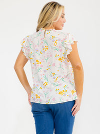 PLUS SIZE RUFFLE SLEEVE FLORAL PRINT BLOUSE