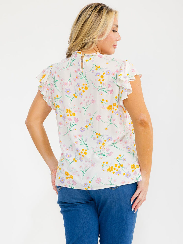 PLUS SIZE RUFFLE SLEEVE FLORAL PRINT BLOUSE